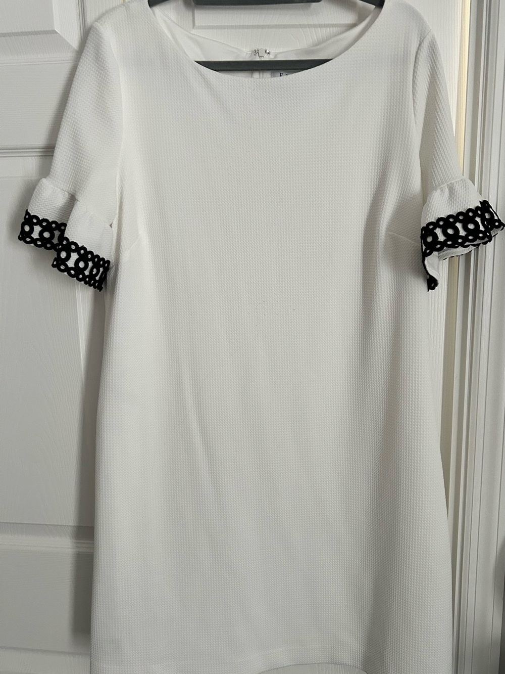 Elle White Mini Dress with Black Lace Sleeve Trim
